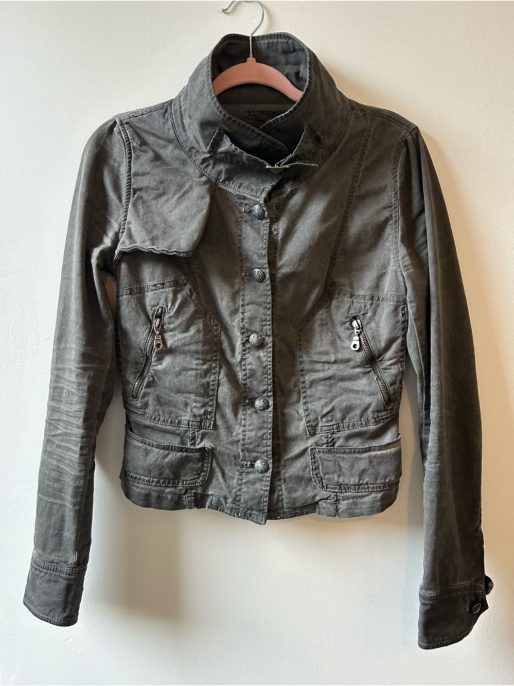 Womens Gray Military Style Jacket